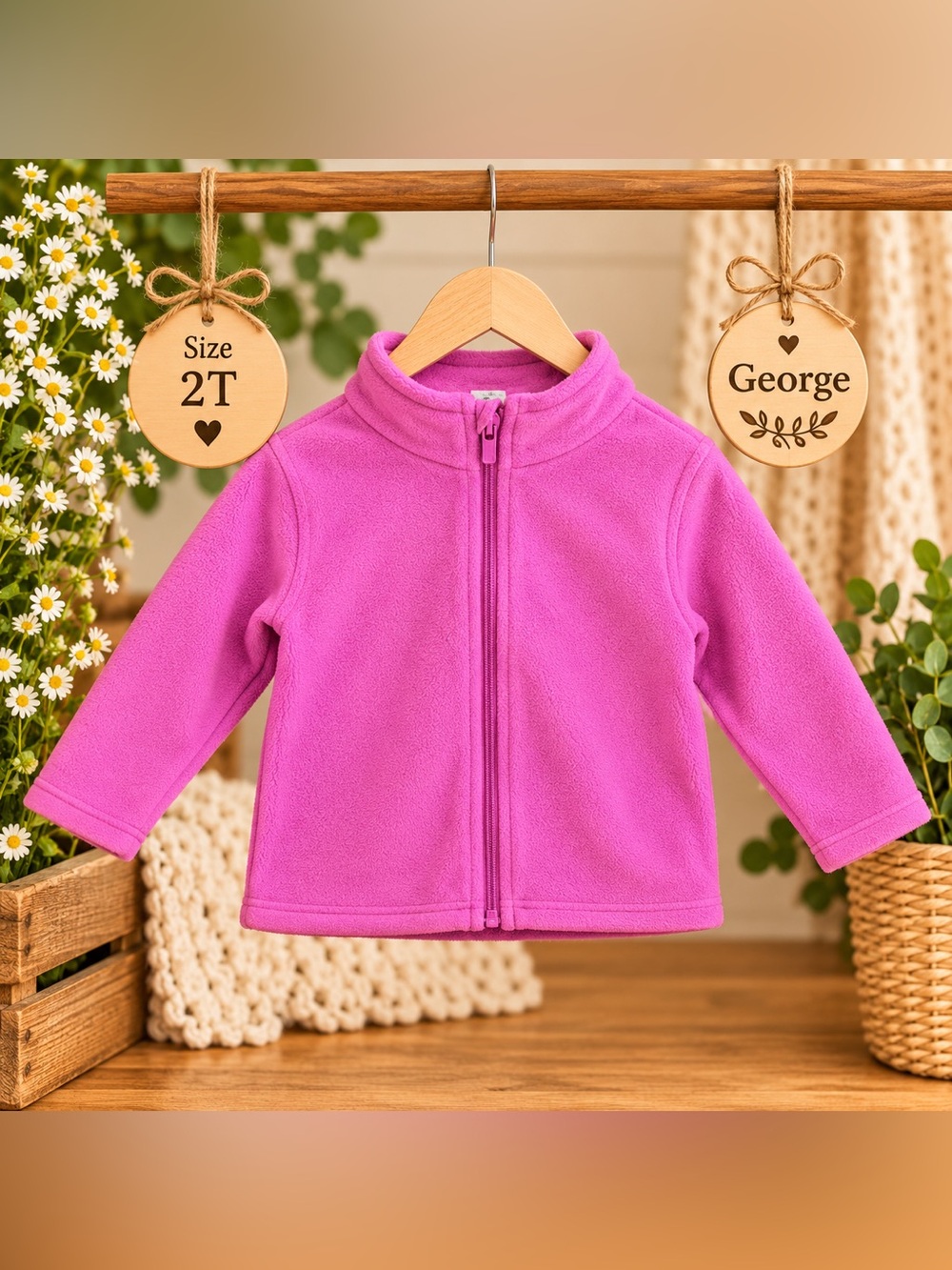 George Girls 2T Bright Pink Fleece Full-Zip Jacket 💗 Cozy Fall Layer
